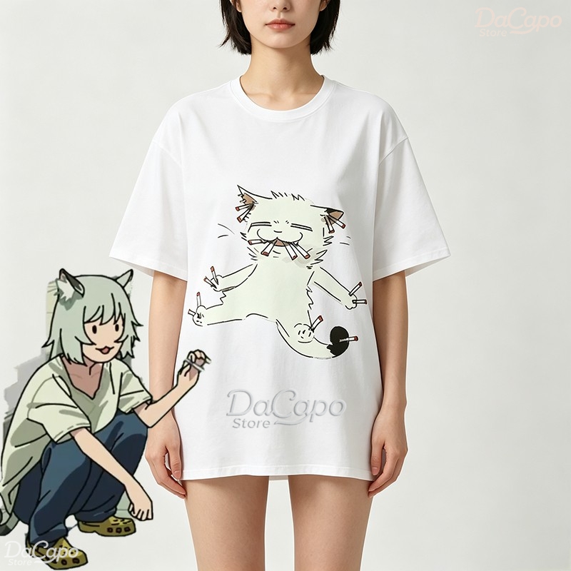 Anime Merchandise T Shirt - Chainsmoker Kedi Yaniko Satou Sevimli Anime